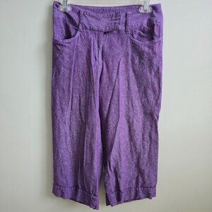 J Marco Vintage Linen Capri Pants Pockets Cuffed Retro Belt Loops Purple Blue